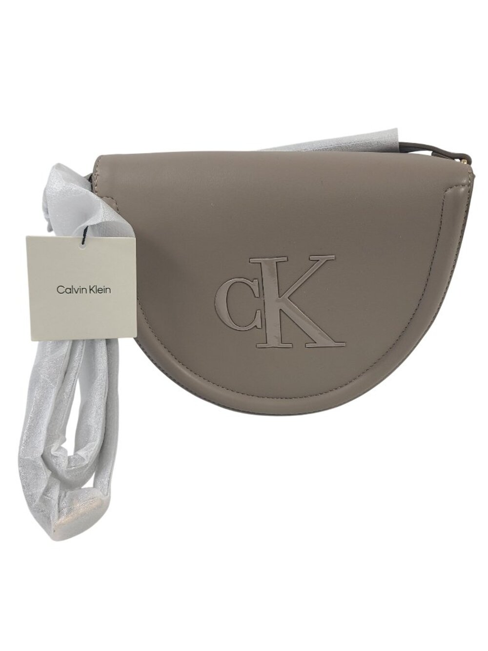 NEW Calvin Klein Women's Taupe Faux Leather Half-Moon Crossbody Bag OS